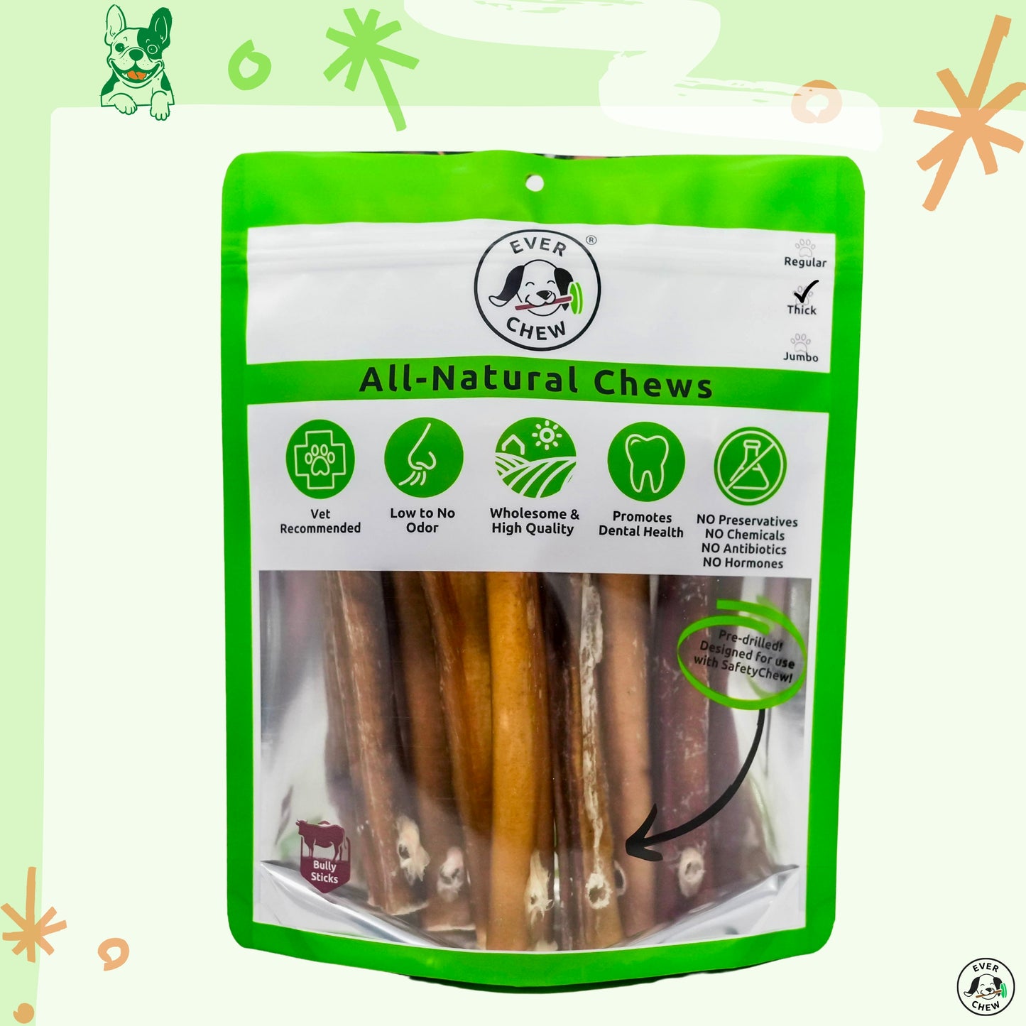 AT COST -- EverChew All-Natural Bully Sticks - Refill Pack - Bully Stick SafetyChew