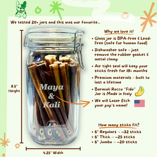 Customizable Stay Fresh Glass Storage Container for Bully Sticks - Bully Stick SafetyChew