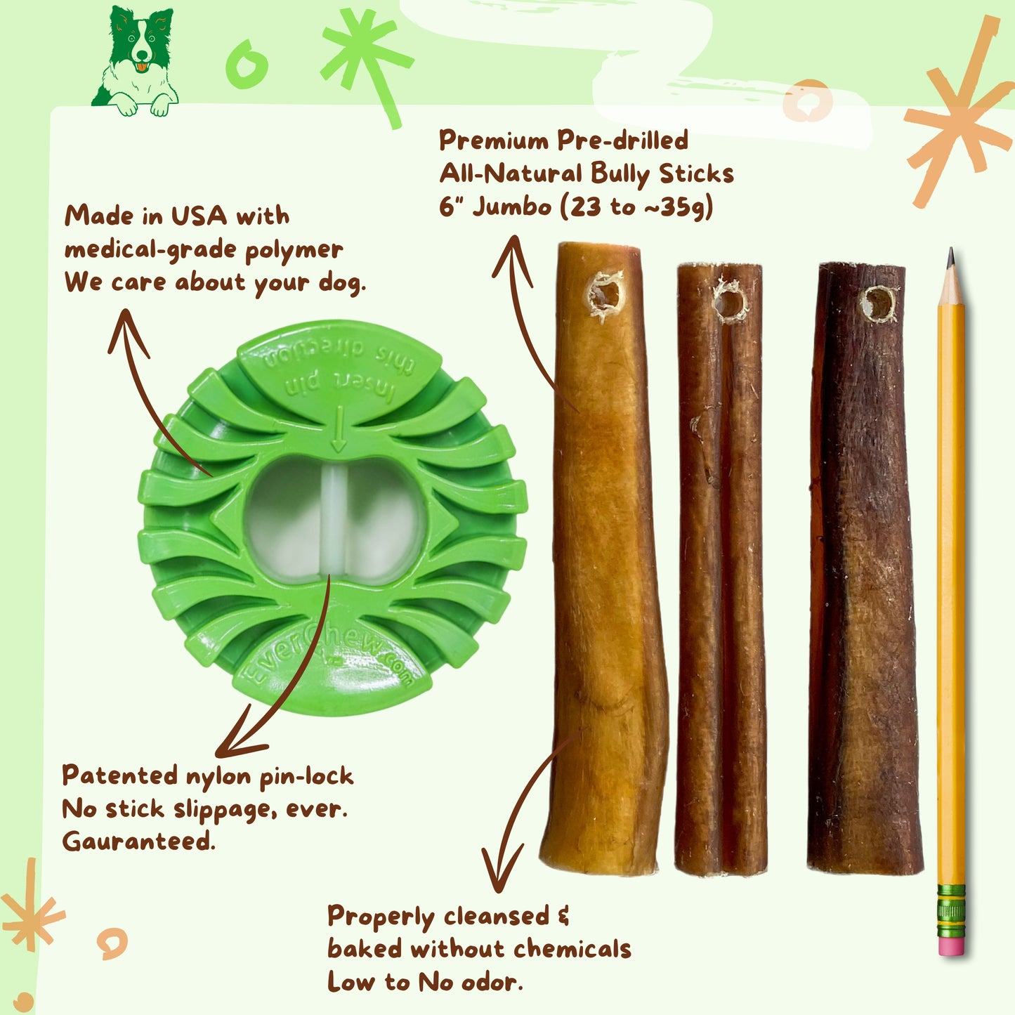 SafetyChew with three jumbo bully sticks bundle