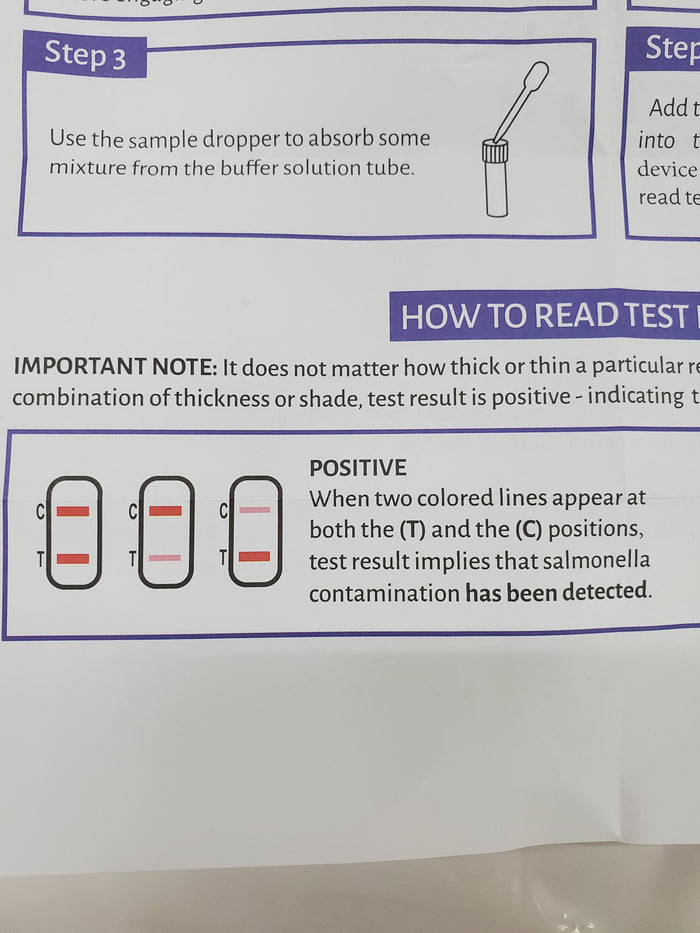 Documented Salmonella lateral flow screening test results