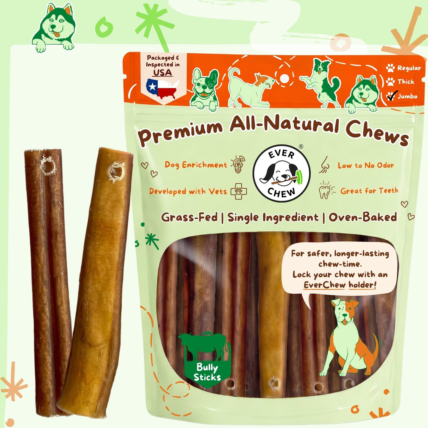 All-Natural Bully Stick Refill Pack for SafetyChew Dog Holders
