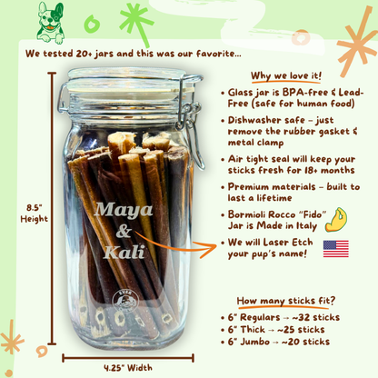 Customizable Stay Fresh Glass Storage Container for Bully Sticks - Bully Stick SafetyChew