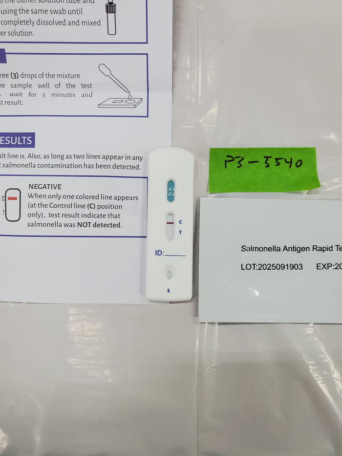 Sample P3-5540 Salmonella negative test result.