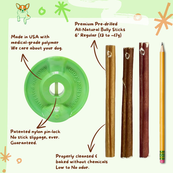 SafetyChew Small Dog Starter Pack: Pin-Lock Dog Chew Holder +  All-Natural Bully Sticks