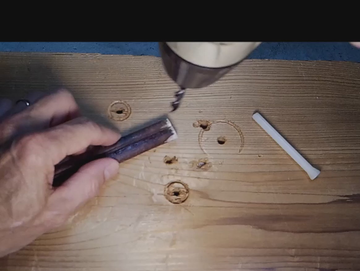drilling a hole in a bully stick